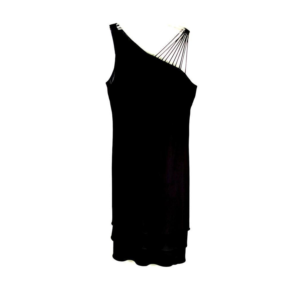 Vtge Cocktail dress sz12 black poly/crepe double flounce Joneswear pullon90'sY2K - Picture 2 of 7